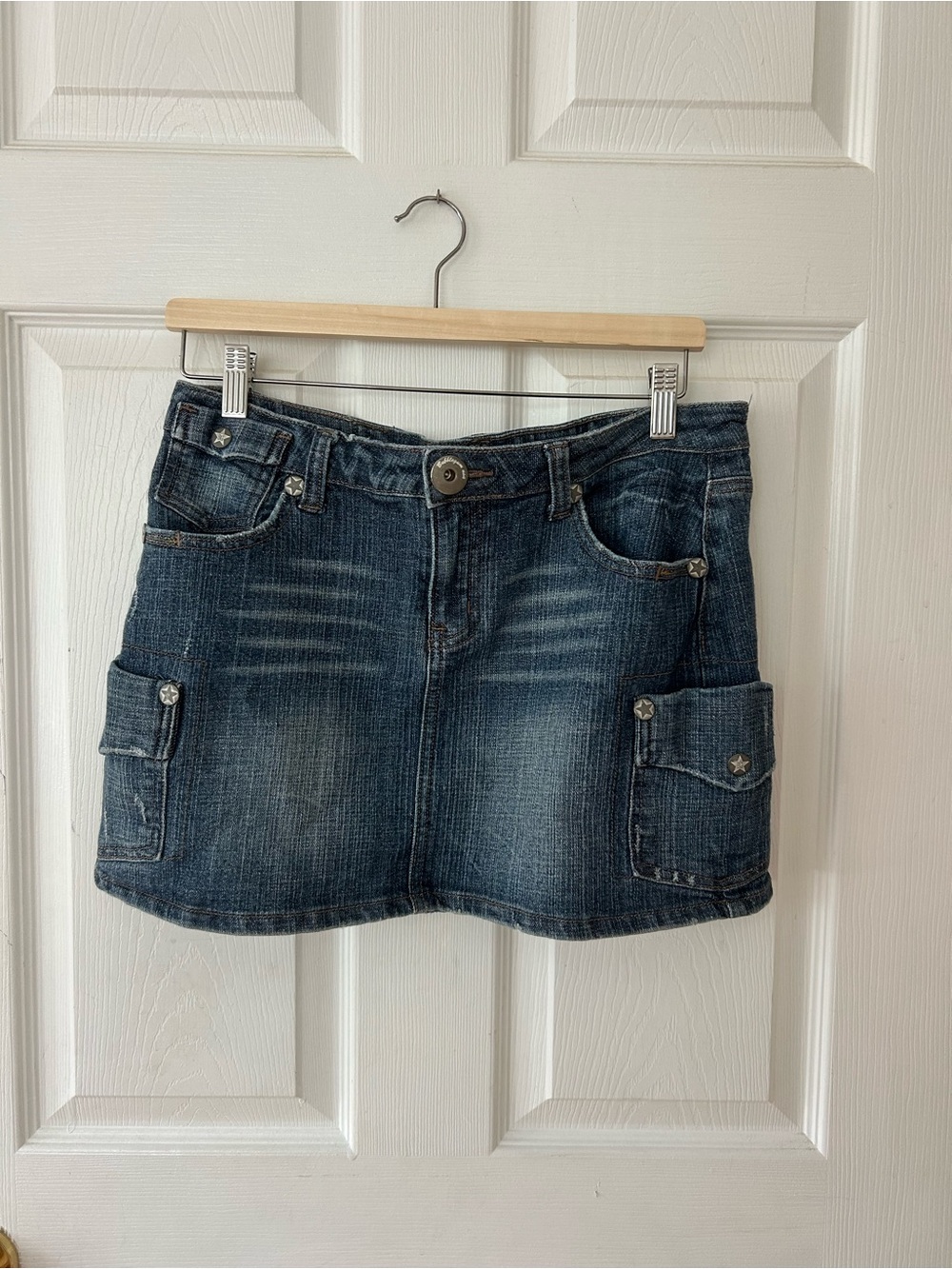 Vintage Bubblegum Dark Blue Denim Mini Skirt with Cargo Pockets